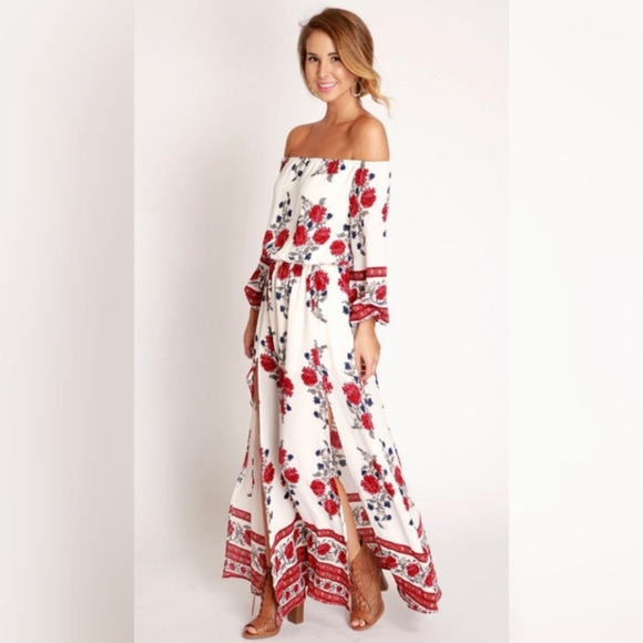 Dresses & Skirts - BOHO Off-the-shoulder Floral Print Split Maxi Dress